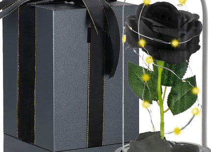 Eeuwige Roos - Geschenkbloem - LED - Decoratie - In Glas - Valentijnsdag- Zwart - 21 cm