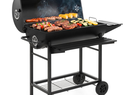 Houtskool barbecue - Op Wielen - BBQ - Asopvangbak - Thermometer - Kunststof - Staal - Zwart