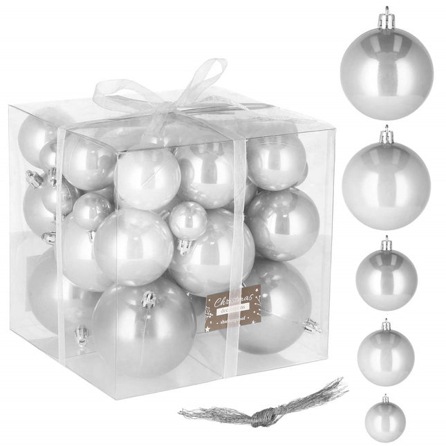 Kerstballen | 37 Stuks | 3/8 cm | Parelgrijs