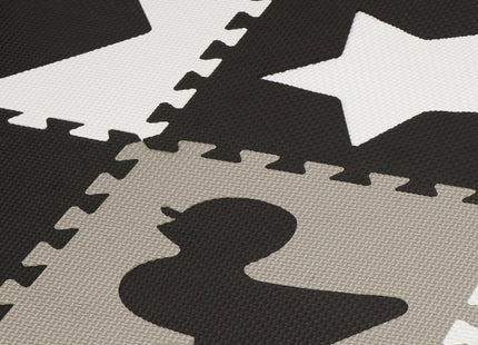 Speelmat | Speelmat Foam | Puzzelmat | Figuren | 16 Puzzelstukken | 150 x 150 cm | Zwart/Wit/Grijs