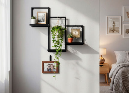 Wandplank - Boekenplank -  Ophangbaar - 3 laags - Metaal - 5 Kg - 57,5 x 21x 50 Cm