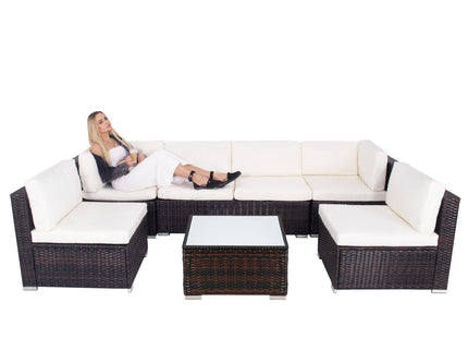 Tuinset - 6 Delig - Stoelen - Bank - Tafel - Rotan - Hoekbank - Zwart/Wit