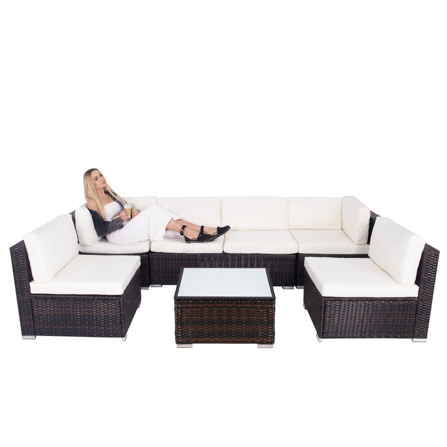 Tuinset - 6 Delig - Stoelen - Bank - Tafel - Rotan - Hoekbank - Zwart/Wit