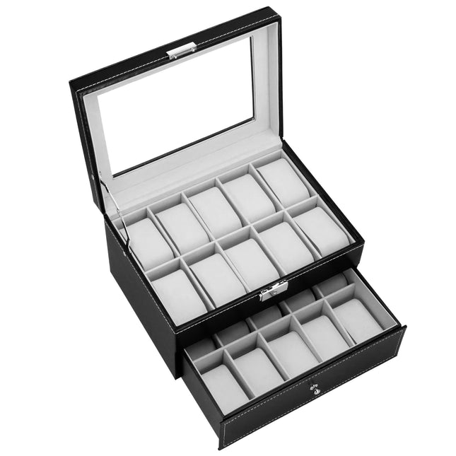 Horlogedoos - Horlogebox - Horlogeopberger - Zwart -  20 Horloges - 28 x 20 x 16,5 cm