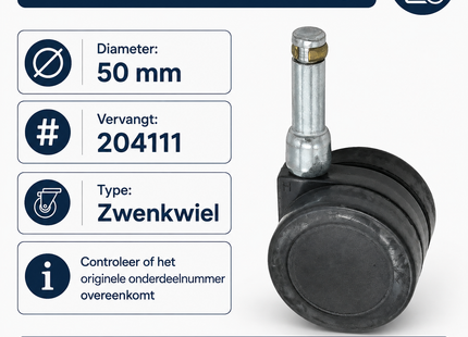 SQOON® Zwenkwiel 50 mm geschikt voor Numatic PPR / PPT / WV / CVC / GVE – Vervanger voor 204111