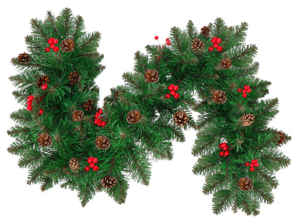 Kerstslinger | 110 cm | Dennenappels | Lijsterbes | Groen