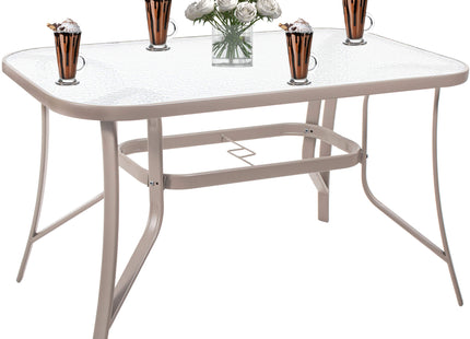 Tuintafel | 120 x 70 x 70 cm | Buitentafel | Eettafel Buiten | Metaal | Gehard Glas | 100 KG | Grijs