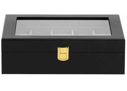 Horlogedoos - Horlogebox - Horlogeopberger - Klikgesp - Zwart - Grijs - 10 Horloges - 26,5 x 20 x 8 cm