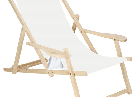 Ligbed | Strandstoel | Ligstoel | Verstelbaar | Armleuningen | Beukenhout | Handgemaakt | Wit