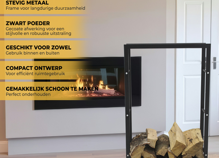 Brandhout Rek -  Opbergniveaus - Haardhout -  Metaal - Zwart - 25 x 60  x 100 Cm