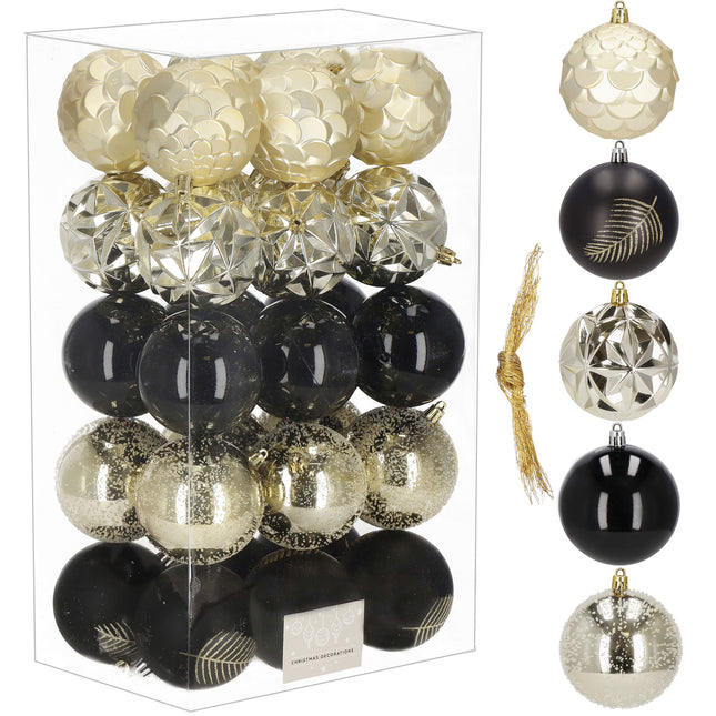 Kerstballen | 30 Stuks | 8 cm | Goud/Zwart