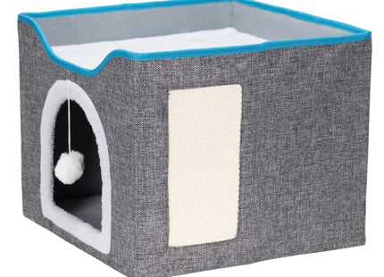 Kattenmand - Kattenhuis - Bed - Kussen - Krabpaal - 42 x 41 x 34 cm - Grijs - Blauw
