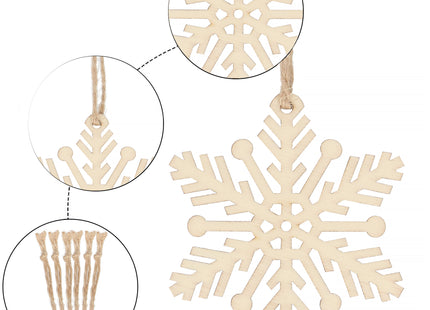 Kerstversiering | Kerstdecoratie voor binnen | Kersthanger | Sneeuwvlok | Hout | 6 Stuks | 7 cm