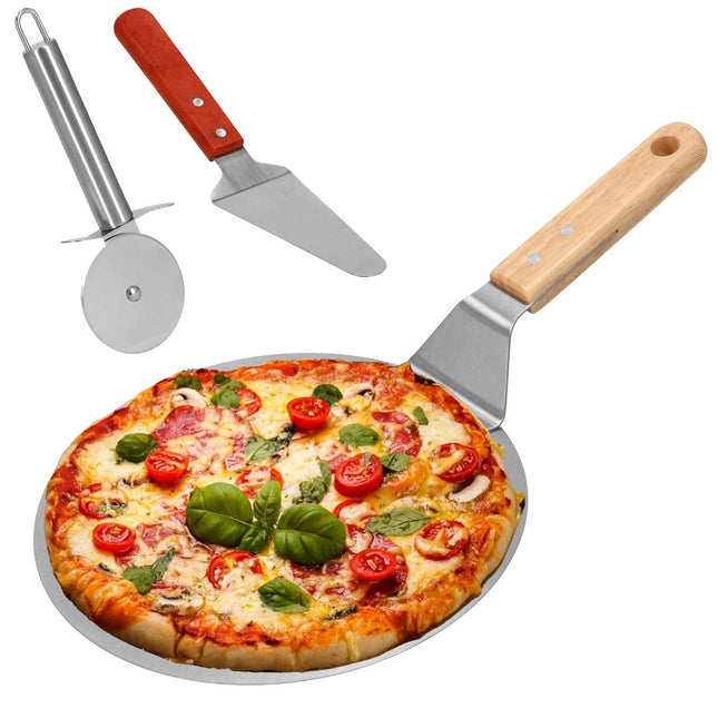 Pizzaschep | Pizzasnijder | Spatel | 25 cm | Naturel/Zilver