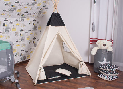 Tipi Tent | Wigwam Speeltent | 120x100x180 cm | Met Mat en Kussens | Naturel Zwart