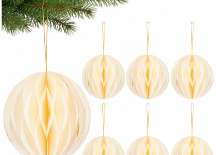 Kerstbal | Papier | 12 Cm | 3D | Wit + Goud Glitter | 6 Stuks