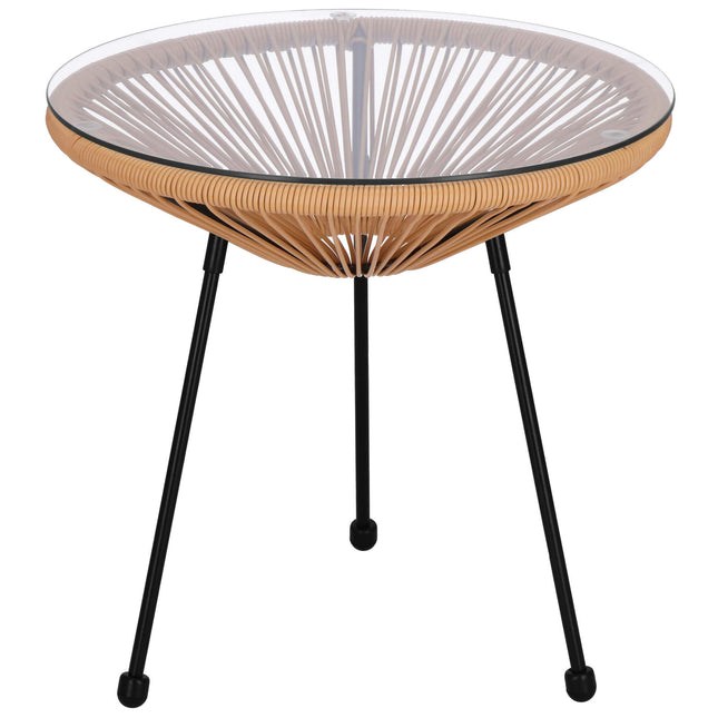 Tuintafel - Draad - Rotan - Bruin - Rond - Glas - 50 Cm