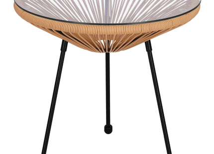 Tuintafel - Draad - Rotan - Bruin - Rond - Glas - 50 Cm