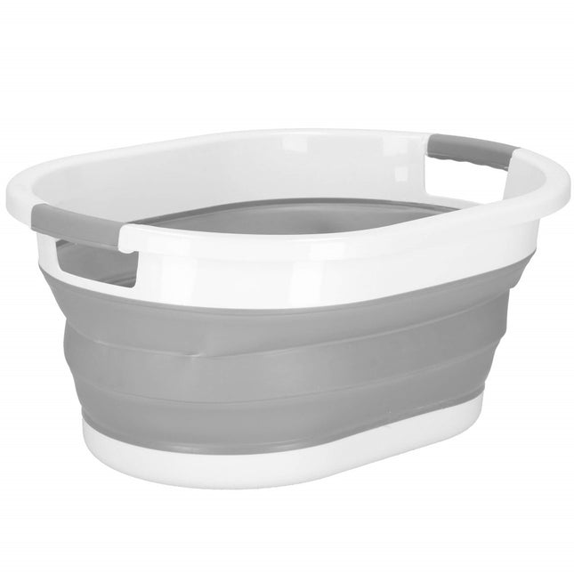 Wasmand | Opvouwbare Wasmand | Ovaal | 39L | Grijs/Wit