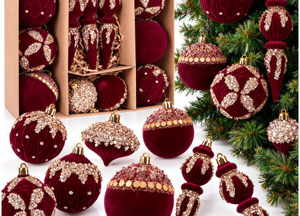 Kerstballen | 11 Stuks | 5 Patronen | Rood | Velours