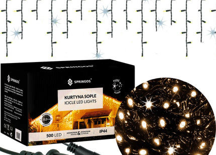 IJspegel Verlichting | Kerstverlichting Buiten | 20 m + 2.5 m Snoer | 500 LED | Flash | Koppelbaar | Warm Wit