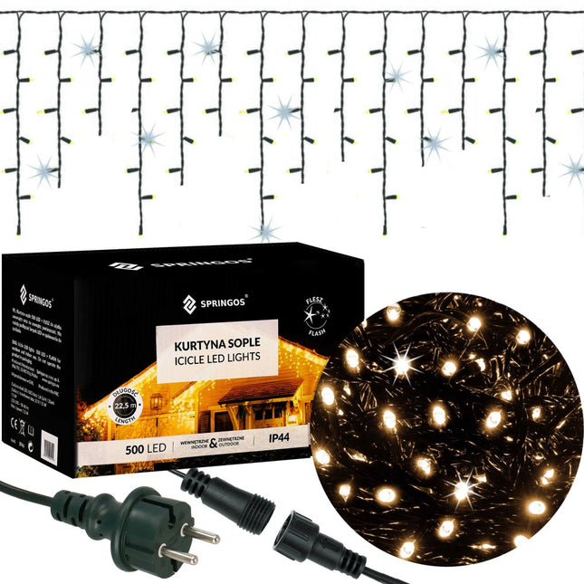 IJspegel Verlichting | Kerstverlichting Buiten | 20 m + 2.5 m Snoer | 500 LED | Flash | Koppelbaar | Warm Wit