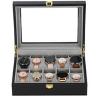Horlogedoos - Horlogebox - Horlogeopberger - Klikgesp - Zwart - Grijs - 10 Horloges - 26,5 x 20 x 8 cm