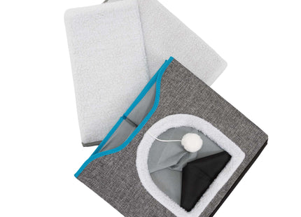 Kattenmand - Kattenhuis - Bed - Kussen - Krabpaal - 42 x 41 x 34 cm - Grijs - Blauw
