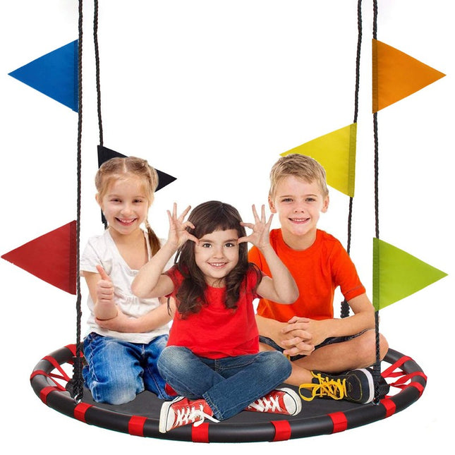 Nestschommel | Schommel Kinderen | Kinderschommel | Maximale Belasting 200 kg | Inclusief Vlaggetjes | Zwart/Rood
