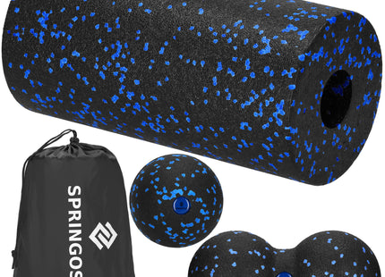 Massageset | Foamroller | Massagebal | Hoes | Blauw/Zwart