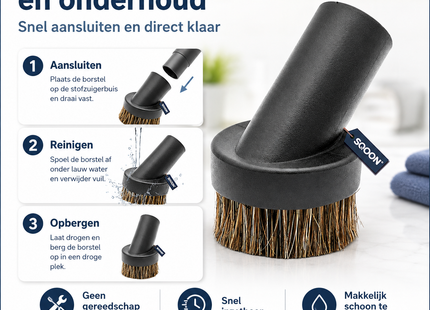 SQOON® Universele Plumeau PRO – Geschikt voor Numatic, Taski, Nilfisk - Natuurhaar Borstel – 32 mm
