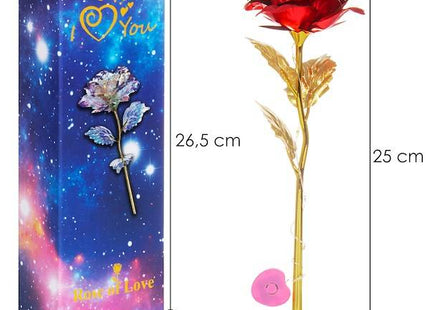 Roos | Valentijn | Rozen | LED | 25 cm | Rood/Goud | Multicolor
