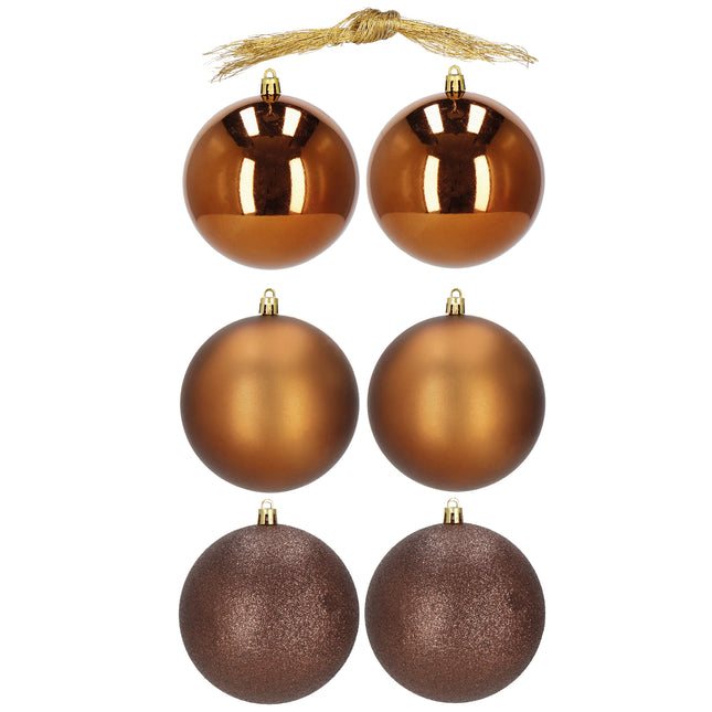 Kerstballen | 6 Stuks | 10 cm | Bruin