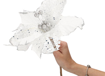 Kunstbloem - Kunststof - Zilver - Glitters - 23 cm
