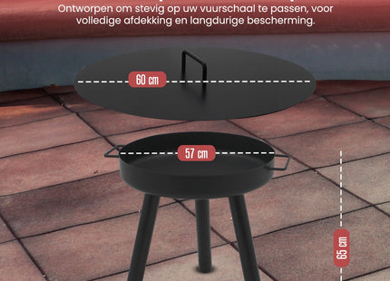 Deksel voor vuurschaal - Vuurkorf - Vuurhaard - Tuinhaard - Staal - Ø60 cm - Zwart