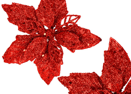 Kunstbloem - Ster van Bethlehem - Kunststof - Rood - Glitters - 13 cm