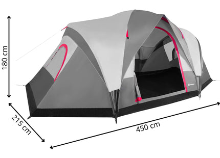 Tunneltent | Kampeertent | Tent | Waterdicht | Klamboe | Hoes | 6 Persoons | Grijs | 450 x 215 x 180 cm