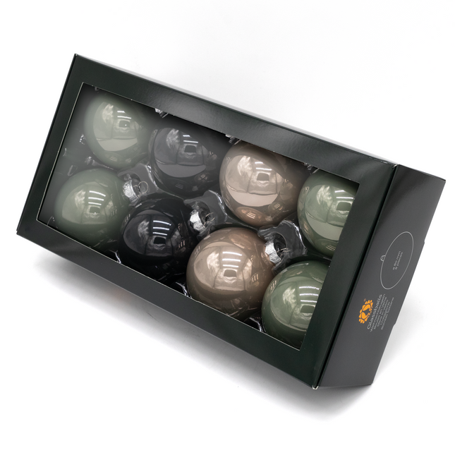 Kerstballen Glas | 8 Stuks | Glas | Glans | Groen | Zwarte | Rose Gouden Tinten
