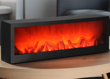 Open Haard - Kachel - Verwarming - Decoratieve Verlichting - Baterijen - USB LED - 60x10x19,5 cm - Zwart