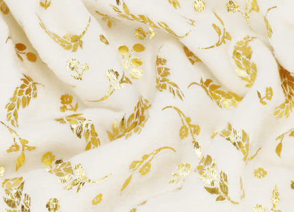 Plaid | Sprei | Deken | 200 x 150 cm | Pluche | Plant | Crème / Goud