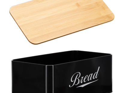 Broodtrommel Voor Op Het Aanrecht  - Broodmand - Metaal - Bamboe Deksel - Zwart - 30 X 23 X 13 CM