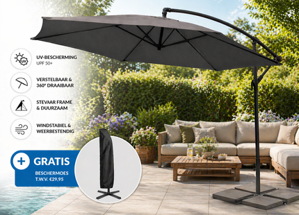 Parasol | Parasols | Zweefparasol | Kantelbaar | Met Ventilatie | Met Hoes | Antraciet | 300 cm