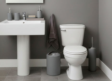 Badkameraccessoiresset - Prullenbak - Toiletborstel - Zeepdispencer - Tandenborstelbeker - Zeepbak - Mok - Grijs