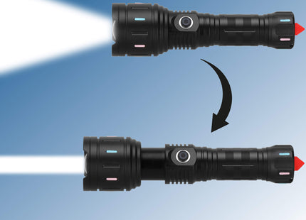 Zaklamp - Militair - Zoom - LED - Oplaadbaar - Zwart.
