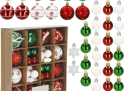 Kerstballen | 42 Stuks | 3/4/5/6 cm | Rood/Groen/Wit