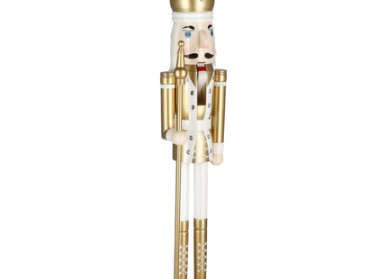 Notenkraker Kerst | Houten Soldaat | Kerstversiering | Goud/Wit | 125 cm