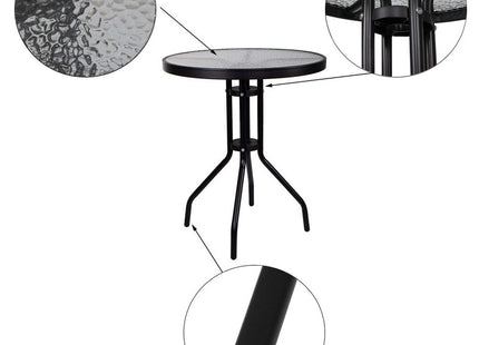 Tuintafel | 60 x 70 cm | Buitentafel | Bijzettafel Buiten | Metaal | Gehard Glas | Rond | Zwart