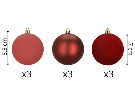 Kerstballen | 9 Stuks | 8,5 cm | Rood