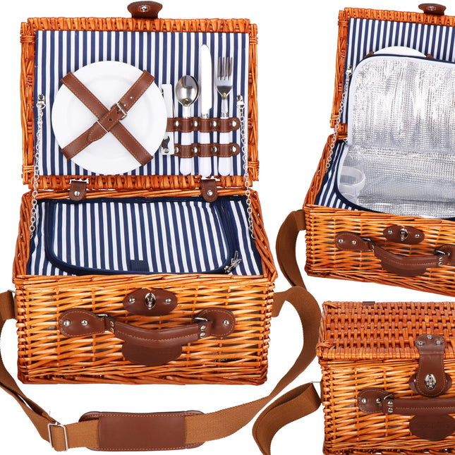 Picknickmand - Servies - Thermisch - Riet - Bruin - 42 x 27 x 20 cm