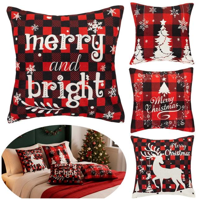 Sierkussenhoes | Kussenhoes | Kussensloop | Woonaccessoires | 40 x 40 cm | 4 Stuks | Kerstpatronen